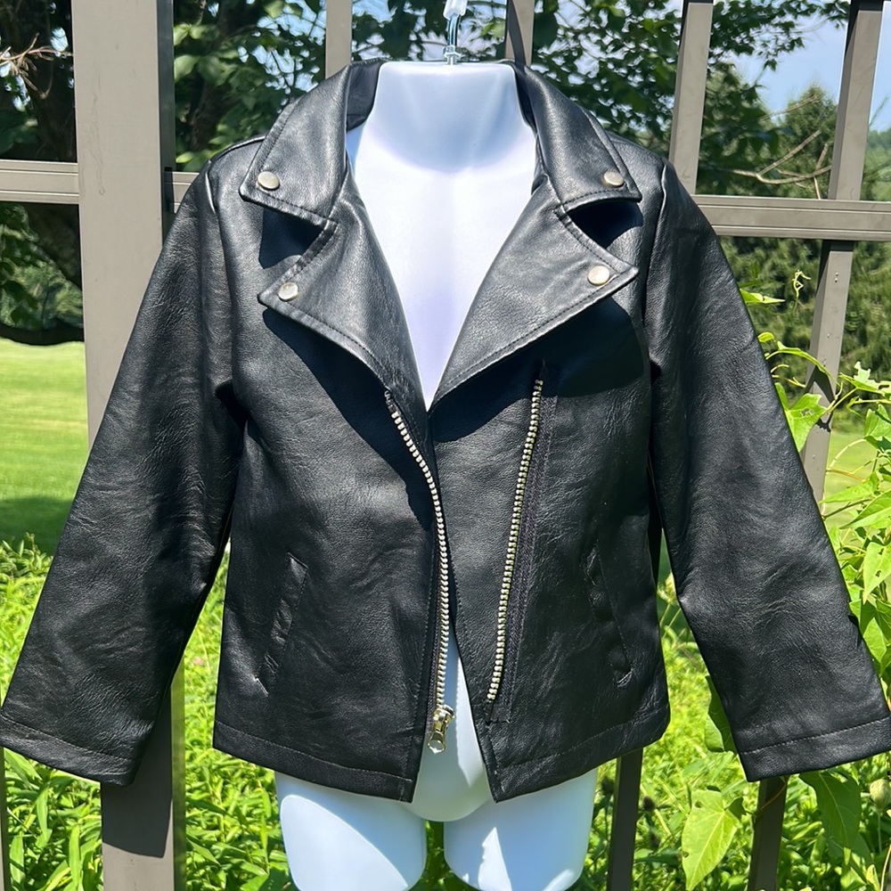NWOT Little Lass Black Faux Leather Moto Jacket Size 6 Unisex